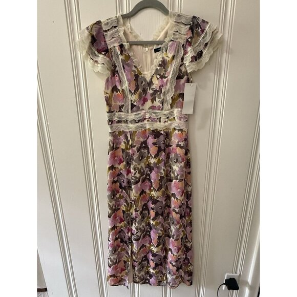 French Connection midi Dress Floral Size 2 Crinkle Lace Dress NWT romantic - Picture 6 of 13